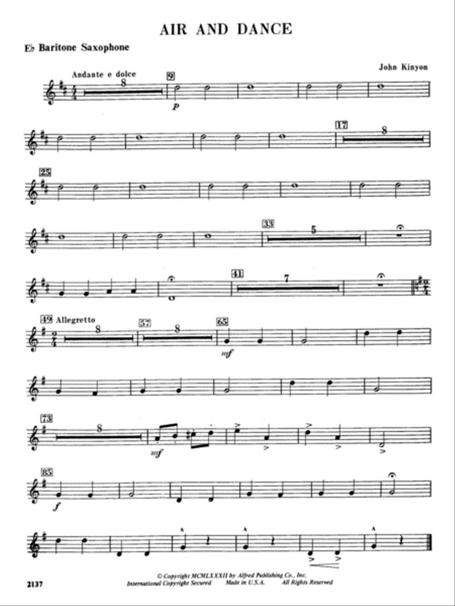 Air and Dance: E-flat Baritone Saxophone Concert Band scores gallery preview page 1