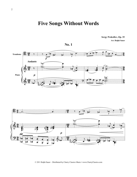 Five Songs Without Words, Op. 35 for Trombone & Piano