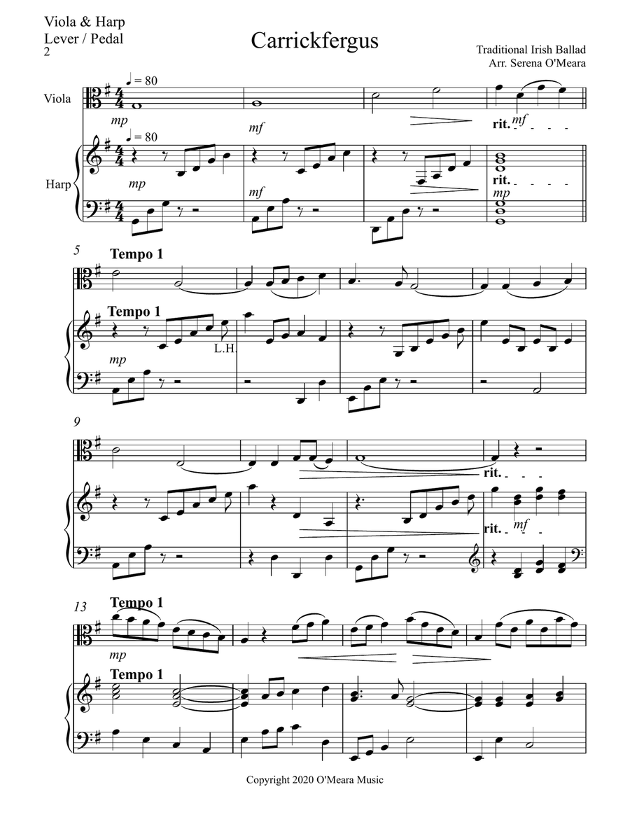 Carrickfergus Duet for Viola & Harp String Duet scores gallery preview page 2
