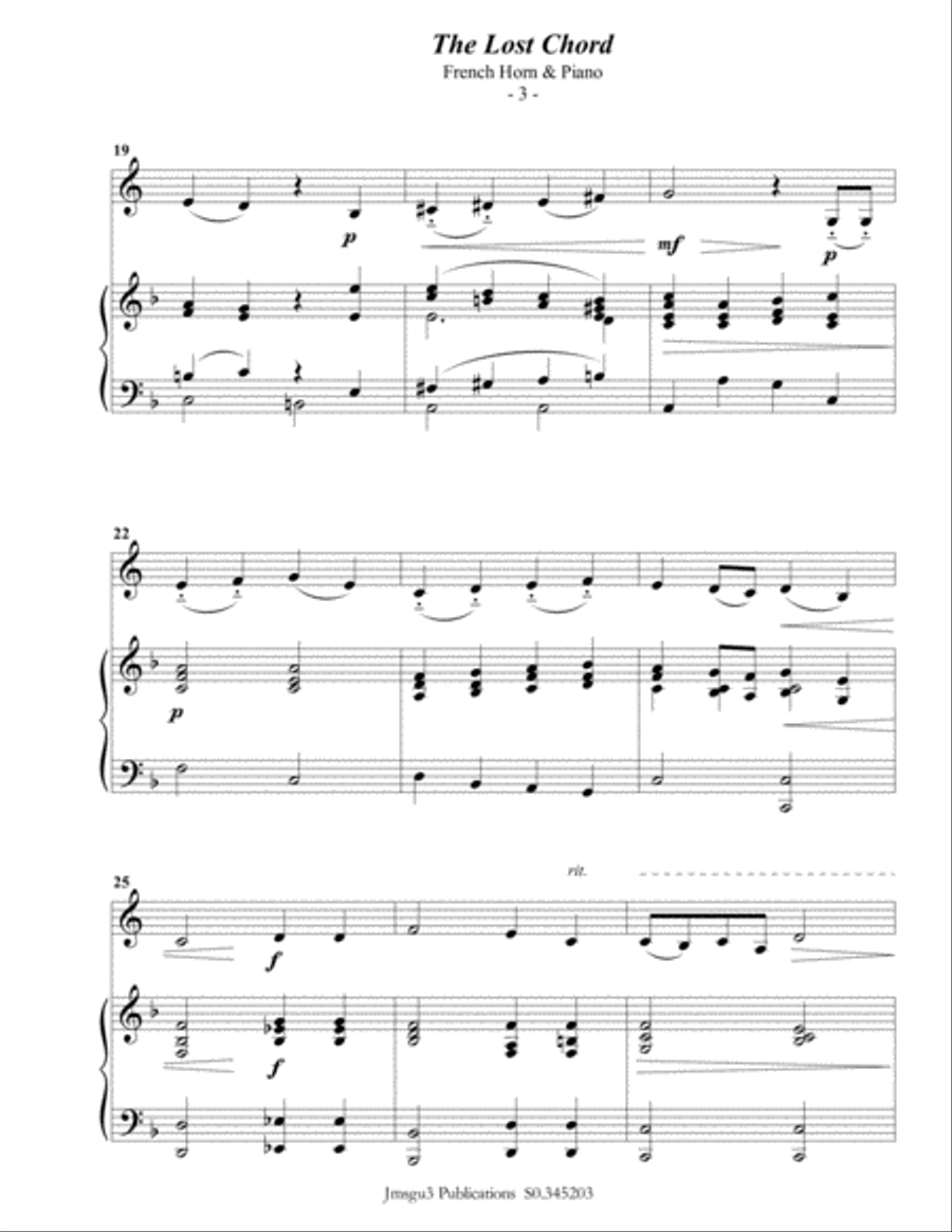 Sullivan: The Lost Chord for French Horn & Piano Horn scores gallery preview page 3