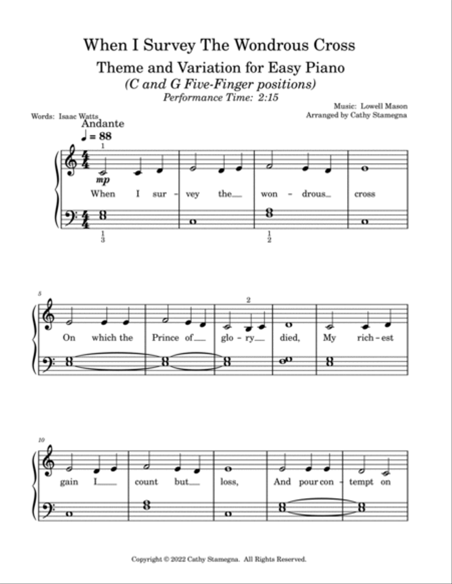 When I Survey The Wondrous Cross (Theme and Variation for EASY PIANO) Piano Method scores gallery preview page 4