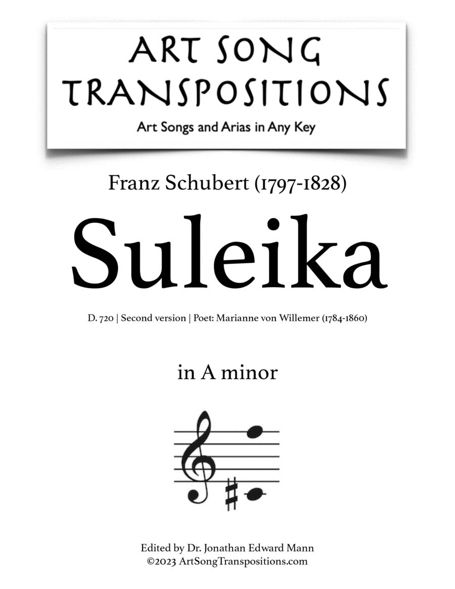 SCHUBERT: Suleika, D. 720 (second version, transposed to A minor) Voice scores gallery preview page 1