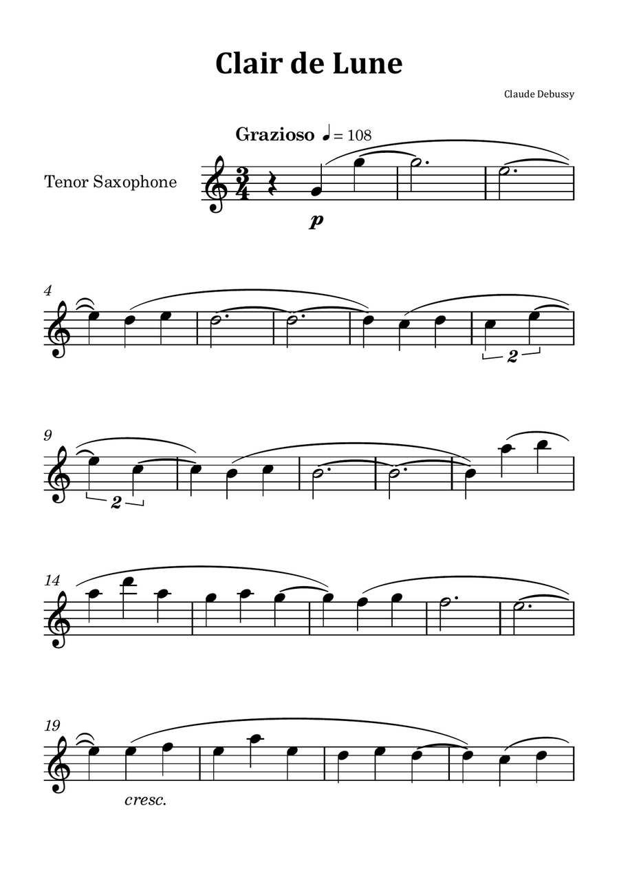 Clair de Lune by Debussy - Tenor Saxophone Solo