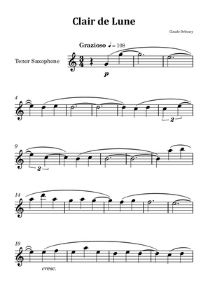 Clair de Lune by Debussy - Tenor Saxophone Solo