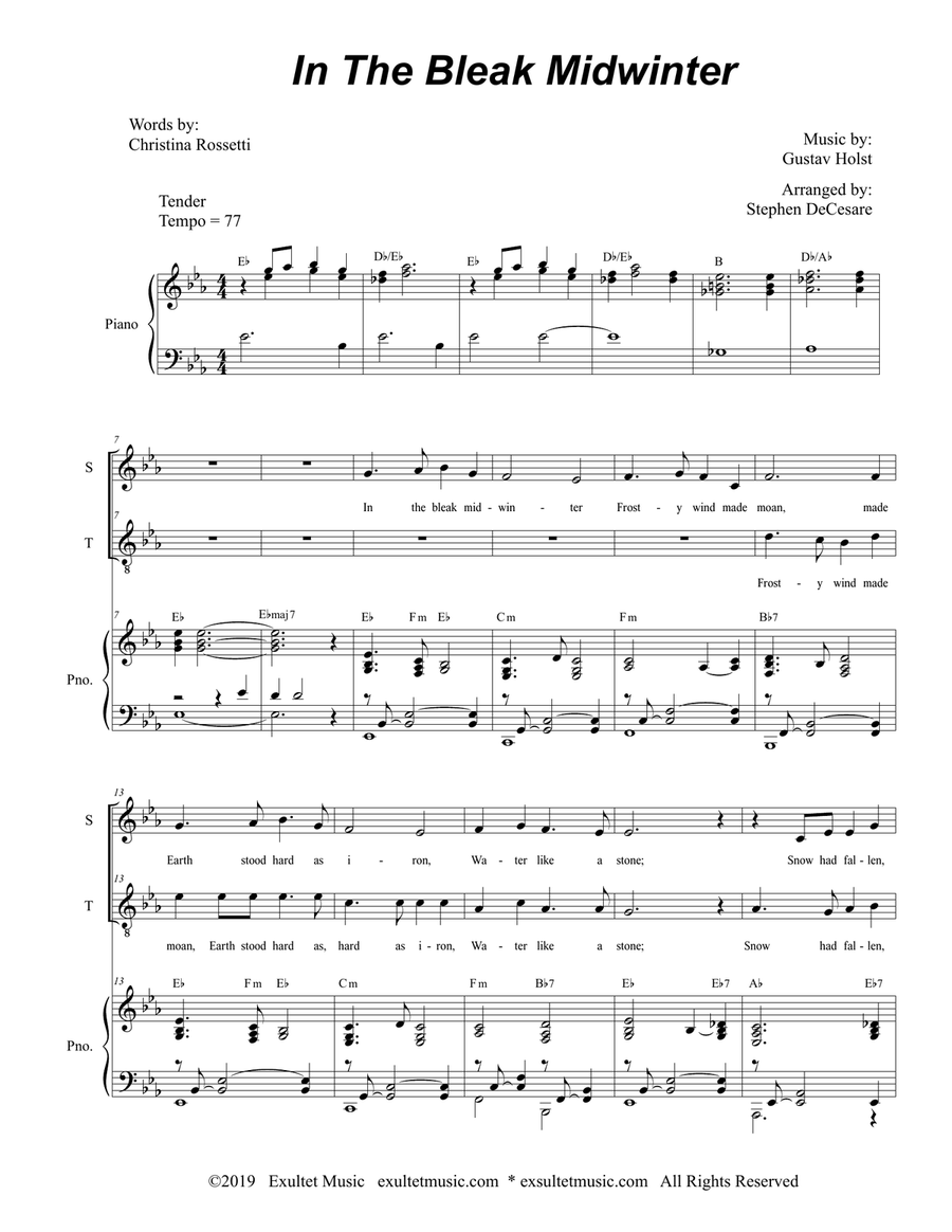 In The Bleak Midwinter (Duet for Soprano and Tenor Solo) Tenor Voice scores gallery preview page 1