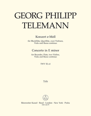 Book cover for Concerto for Treble Recorder, Flute, Strings and Basso continuo e minor TWV 52:e1