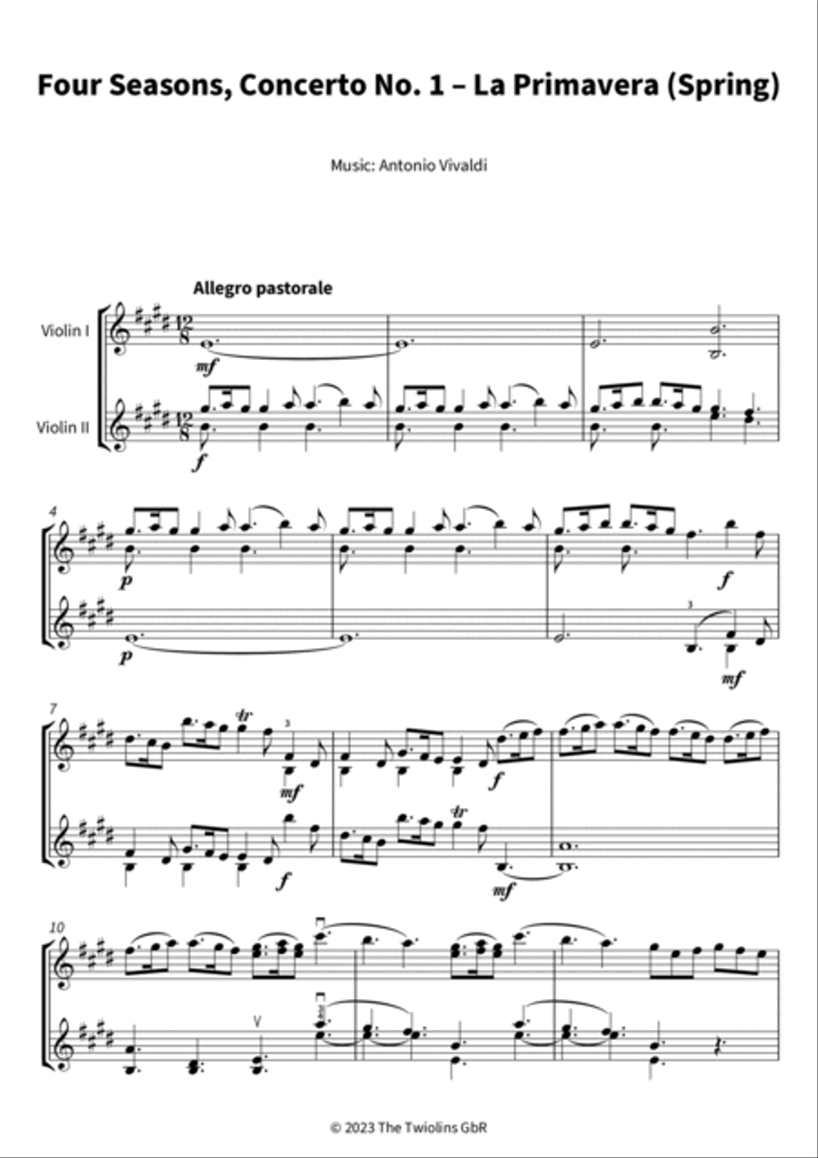 Four Seasons, Concerto No. 1 – La Primavera (Spring) String Duet scores gallery preview page 3