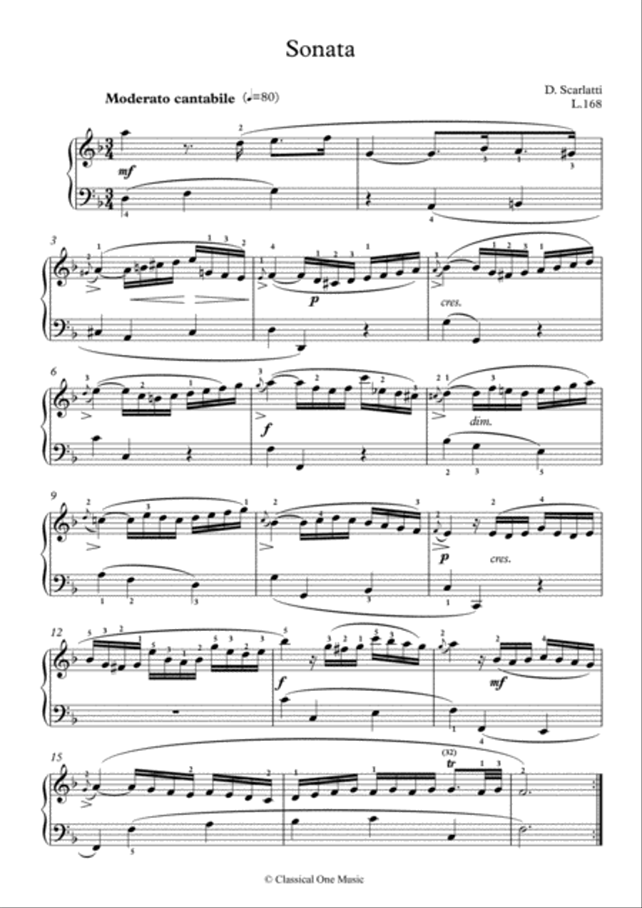 Scarlatti-Sonata in d-minor L.168 K.77(piano) Piano Solo scores gallery preview page 2