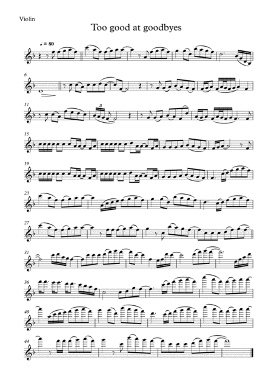 Too Good At Goodbyes Violin Solo scores gallery preview page 1