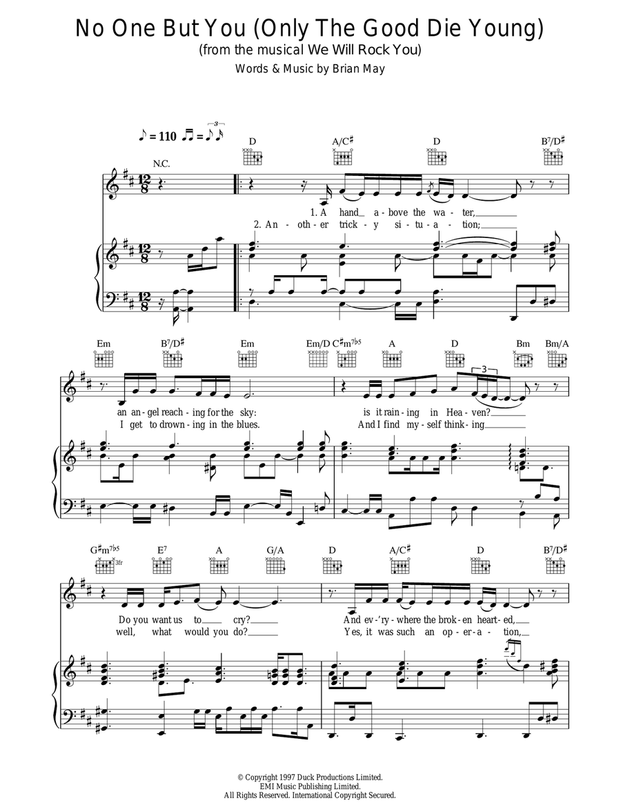 No One But You (Only The Good Die Young) Piano, Vocal, Guitar scores gallery preview page 1