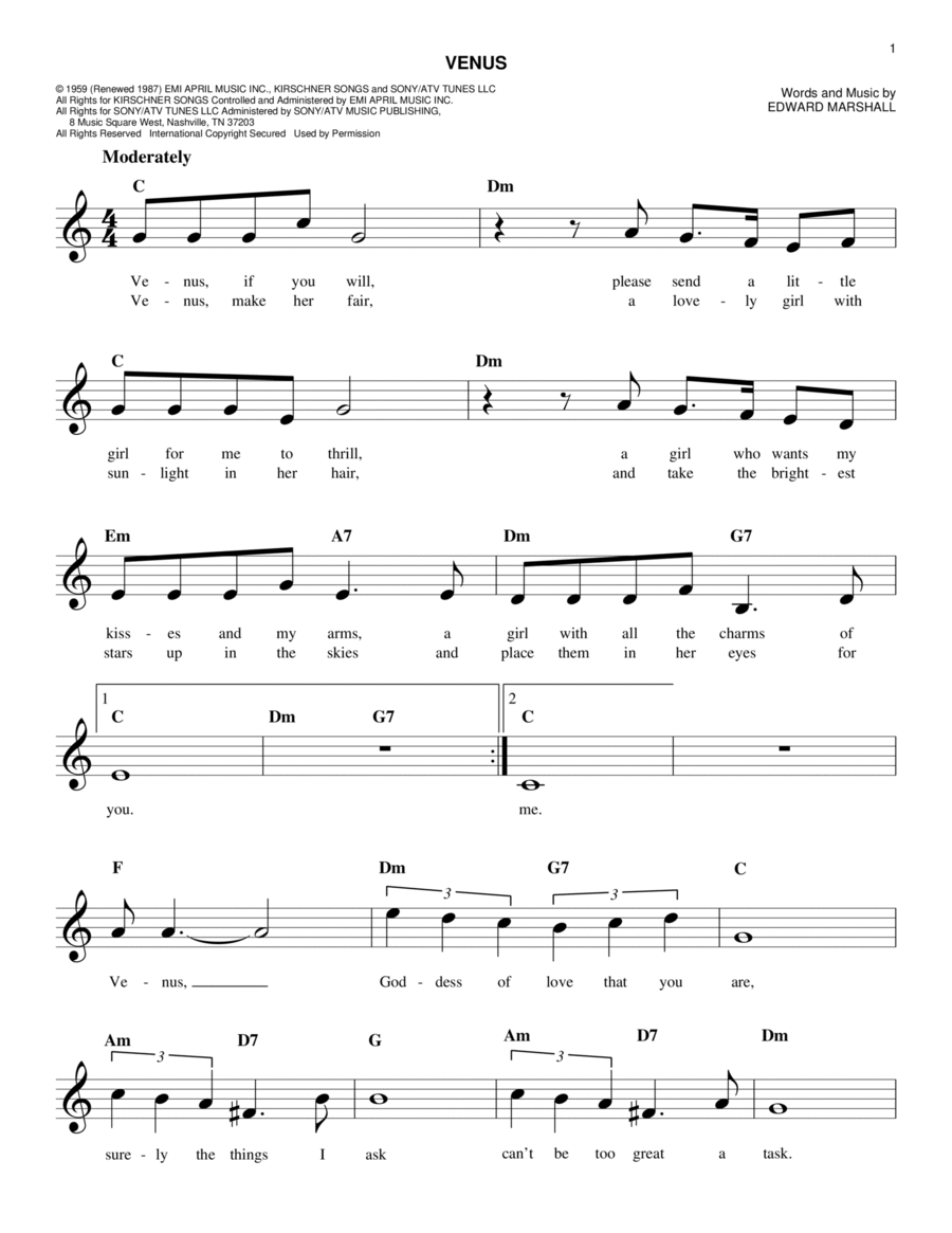 Venus Venus Piano scores gallery preview page 1