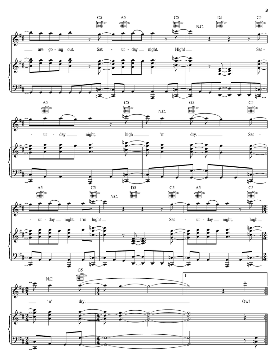 High 'N' Dry (Saturday Night) Piano, Vocal, Guitar scores gallery preview page 3