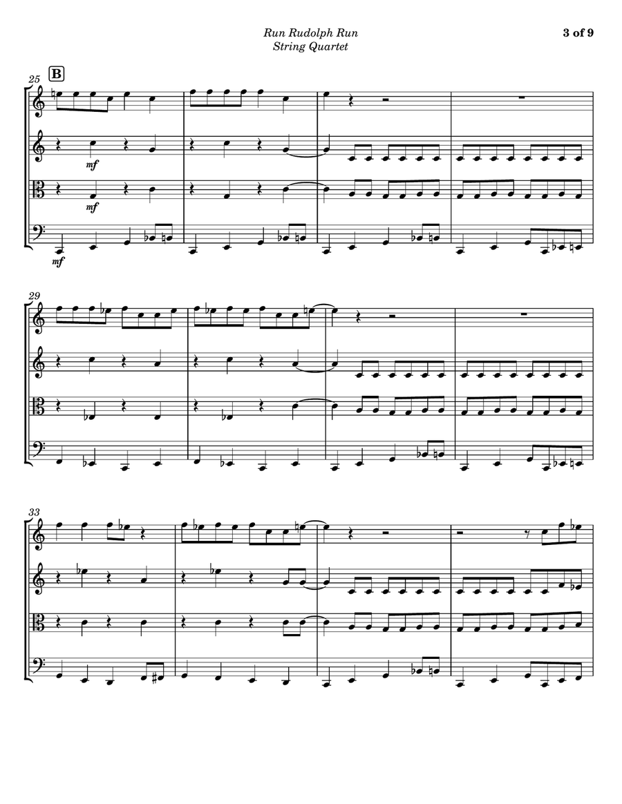 Run Rudolph Run String Quartet scores gallery preview page 3