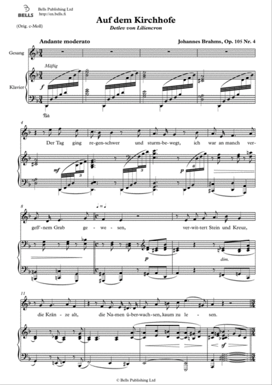 Auf dem Kirchhofe, Op. 105 No. 4 (D minor) Voice Solo scores gallery preview page 1