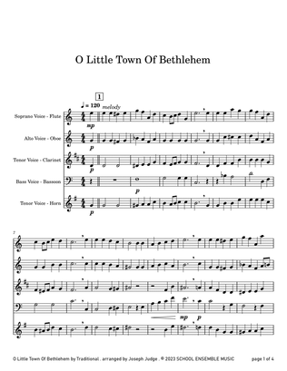 O Little Town Of Bethlehem for Woodwind Quartet in School