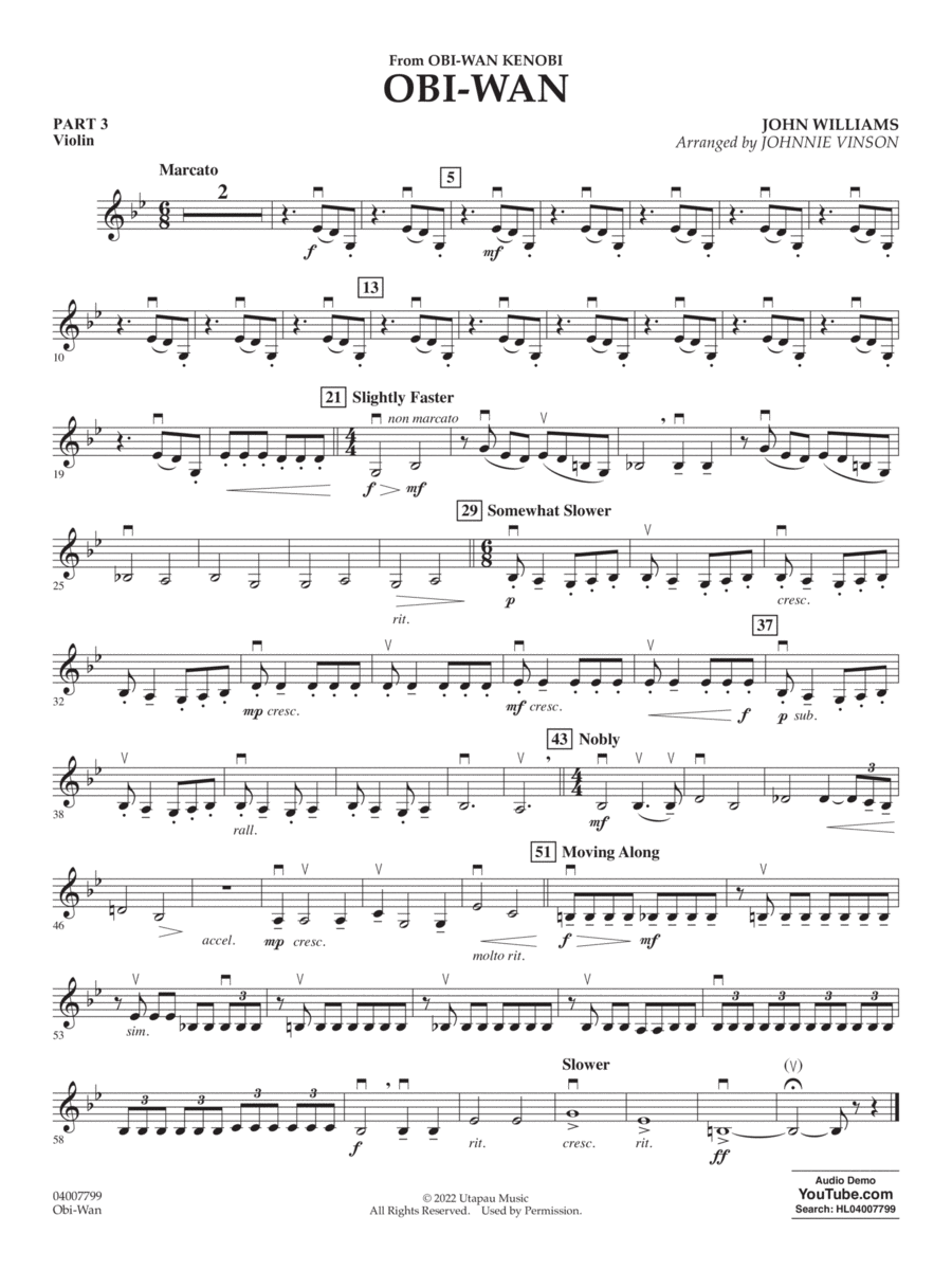Obi-Wan (arr. Johnnie Vinson) - Pt.3 - Violin Concert Band scores gallery preview page 1