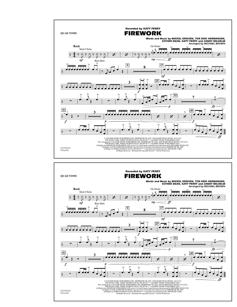 Firework - Quad Toms Marching Band scores gallery preview page 1