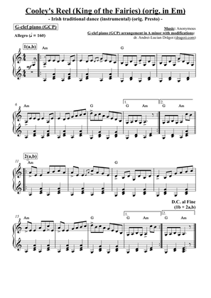 Anonymous - Cooley's Reel (King of the Fairies) (Irish dance theme) - G-clef piano arrangement in Am