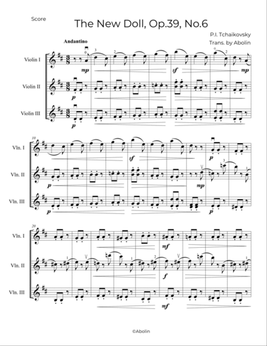 Tchaikovsky: The New Doll, Op.39, No.6 - Violin Trio String Trio scores gallery preview page 2