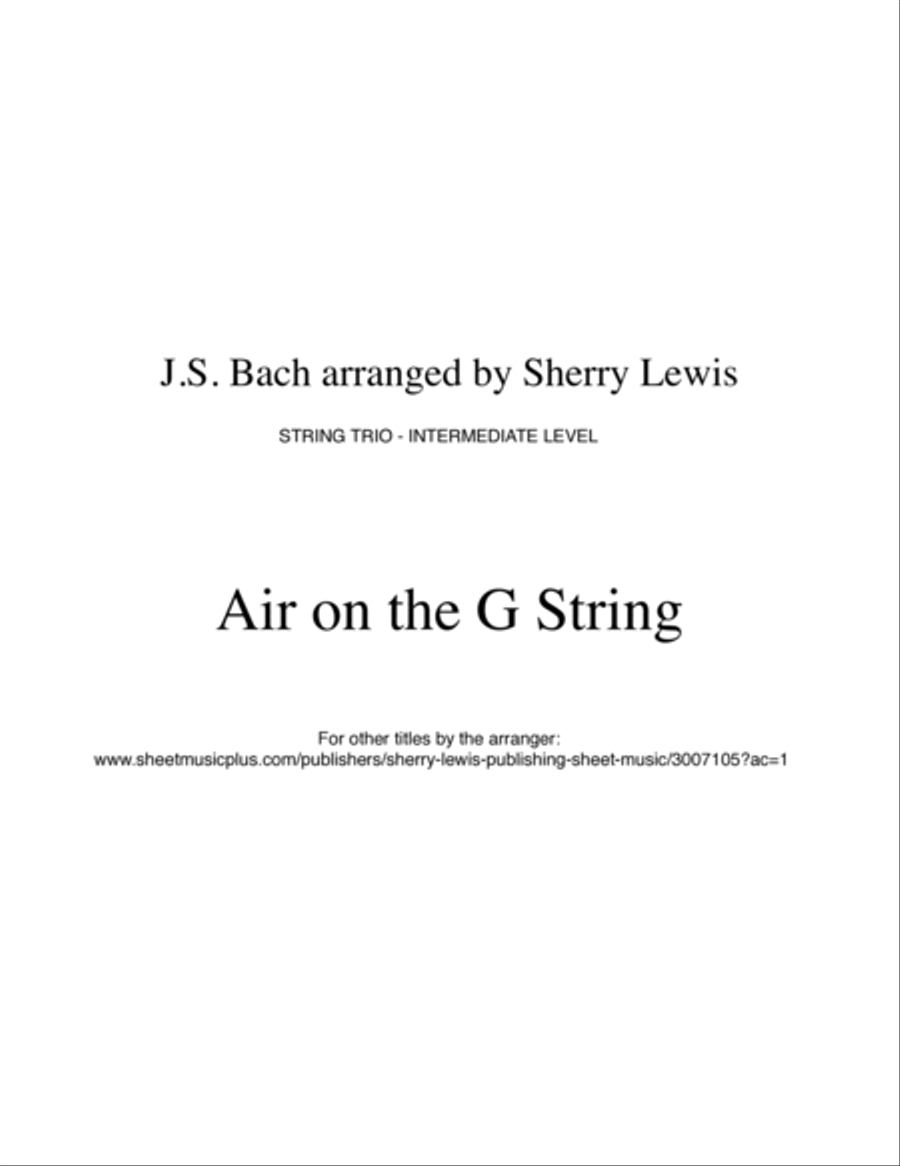 AIR ON THE G STRING for String Trio, Intermediate Level for 2 violins and cello or violin, viola and image number null