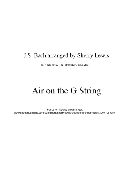 AIR ON THE G STRING for String Trio, Intermediate Level for 2 violins and cello or violin, viola and image number null