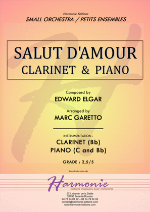 Book cover for Salut d'Amour - LiebesGruss - EDWARD ELGAR - CLARINET and PIANO - Arrangement by Marc GARETTO