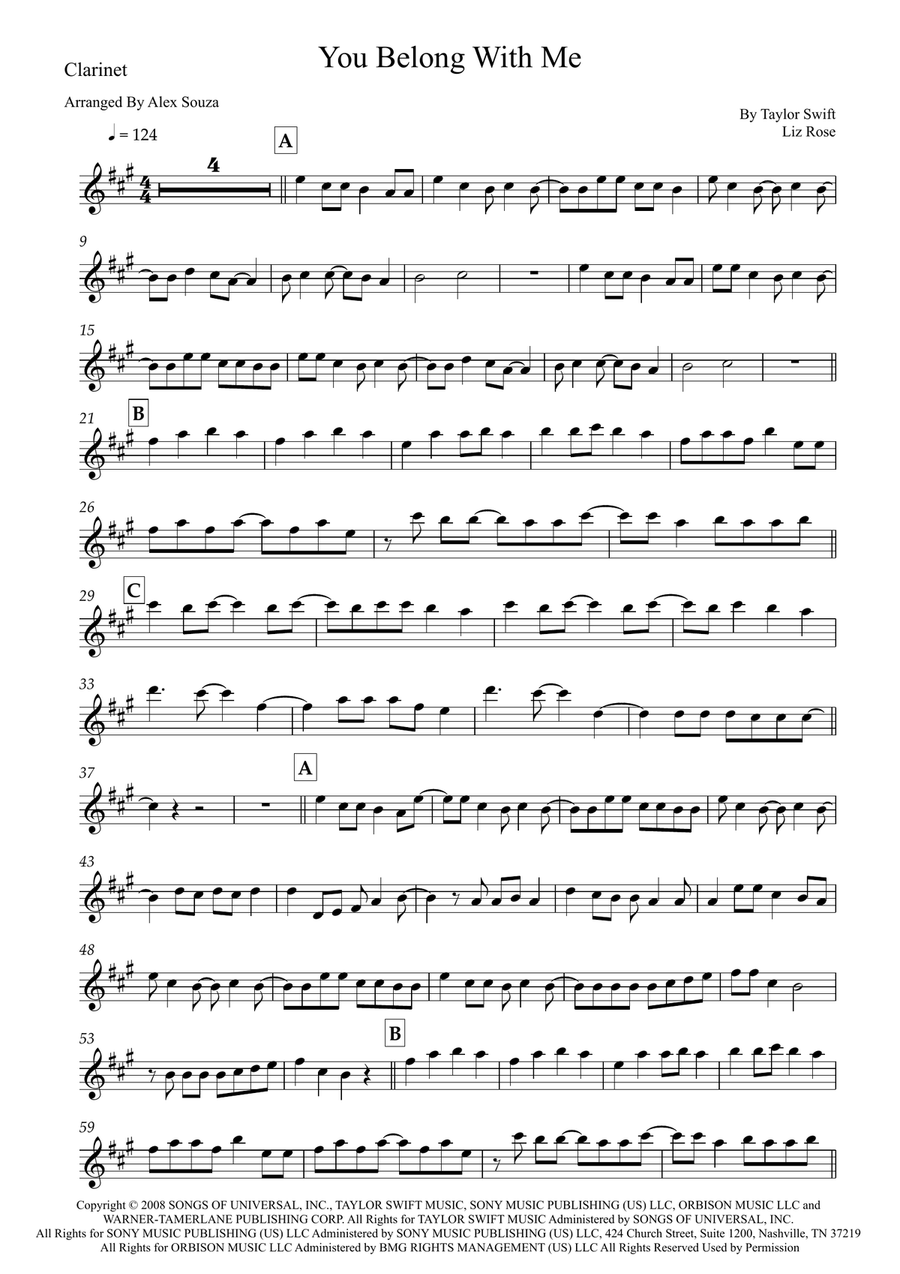 You Belong With Me You Belong With Me B-Flat Clarinet scores gallery preview page 1