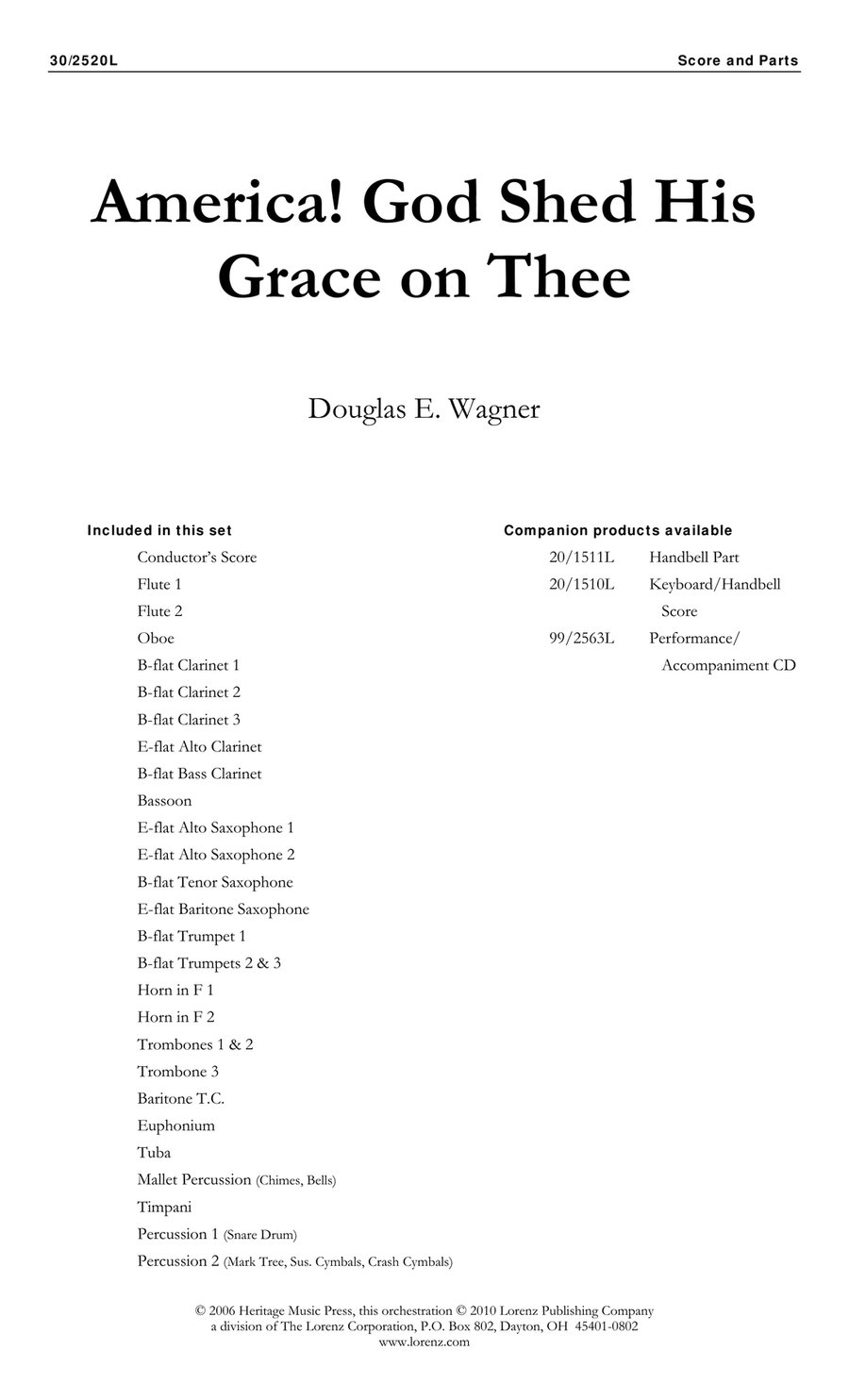 America! God Shed His Grace on Thee - Concert Band Score/Parts