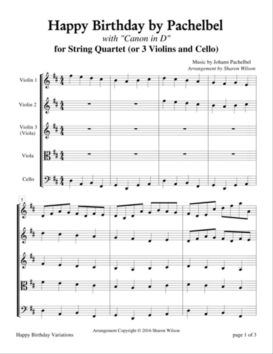 Happy Birthday by Pachelbel (for String Quartet) String Quartet scores gallery preview page 4