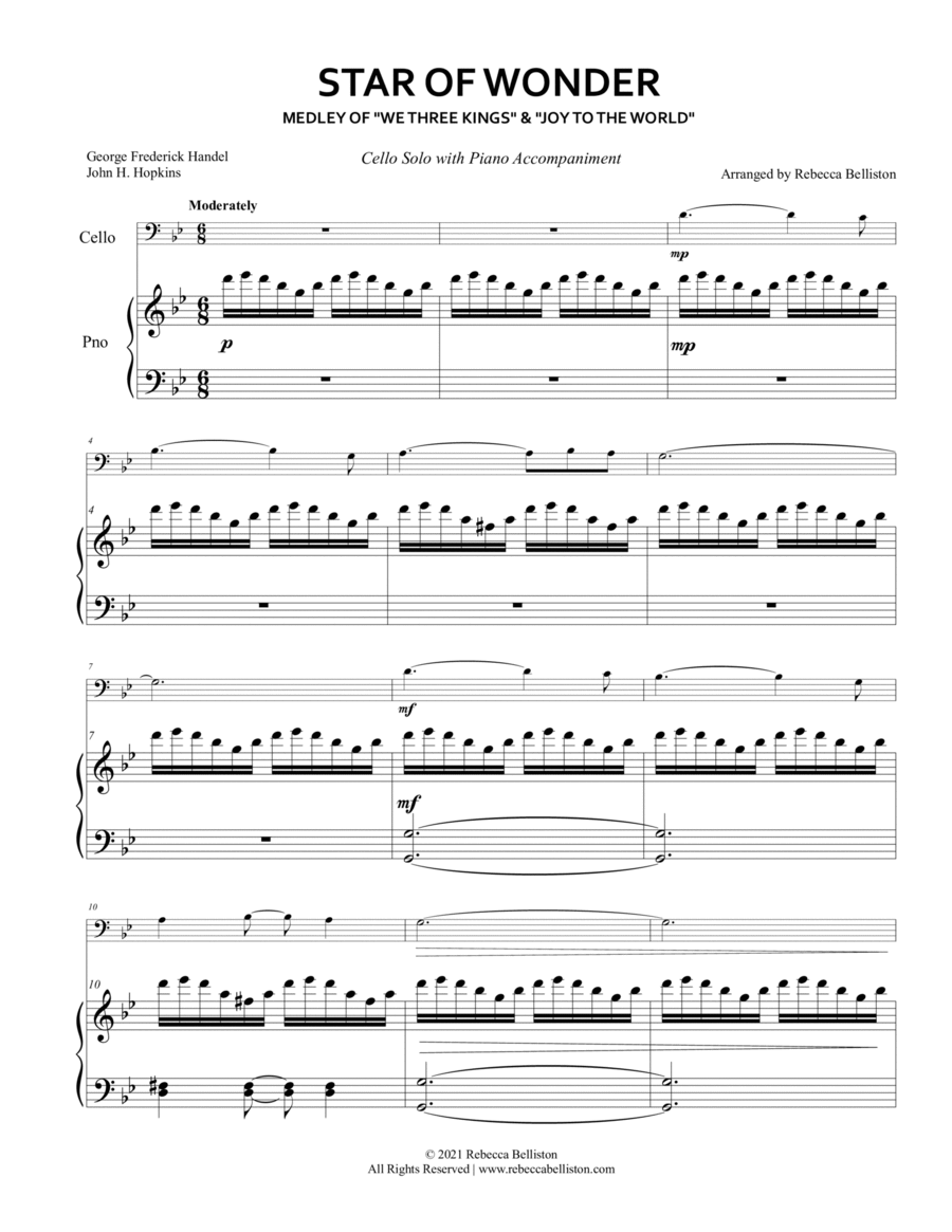 Star of Wonder: Medley of We Three Kings and Joy to the World (Cello Solo) Piano scores gallery preview page 1