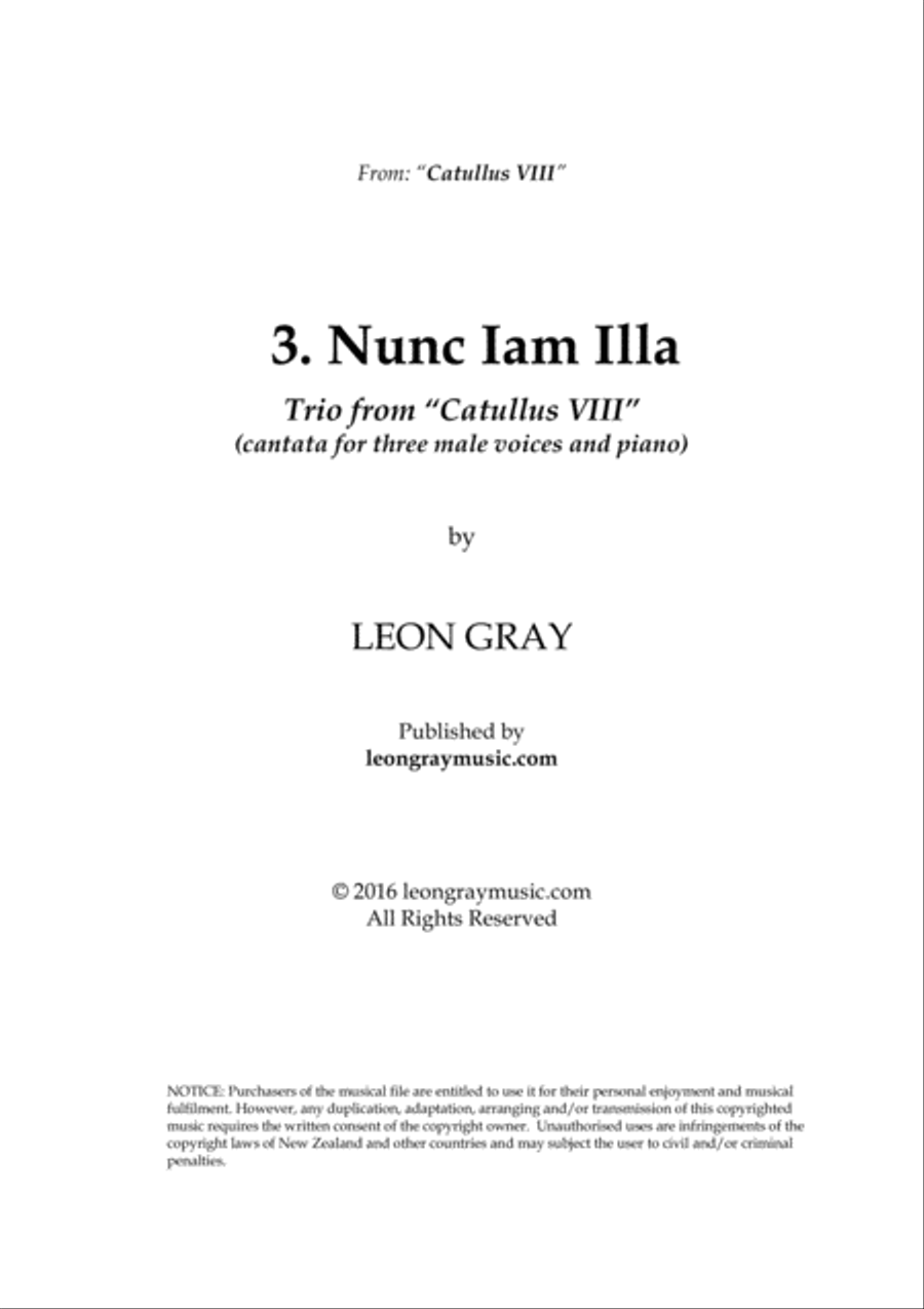 Nunc Iam Illa, from trio cantata 'Catullus VIII' 3-Part scores gallery preview page 1