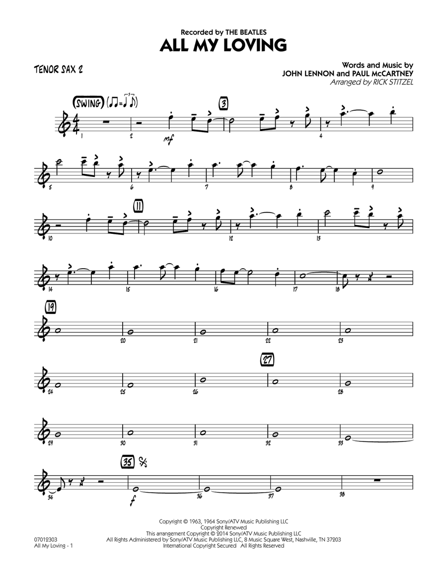 All My Loving - Tenor Sax 2 Jazz Ensemble scores gallery preview page 1