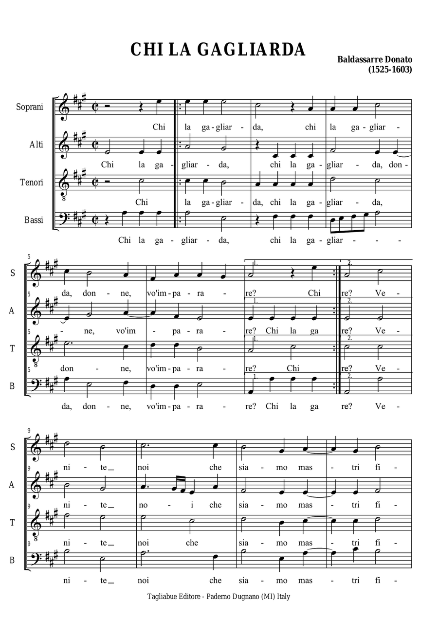 CHI LA GAGLIARDA, DONNE VO IMPARARE - B. Donato - For SATB Choir 4-Part scores gallery preview page 2