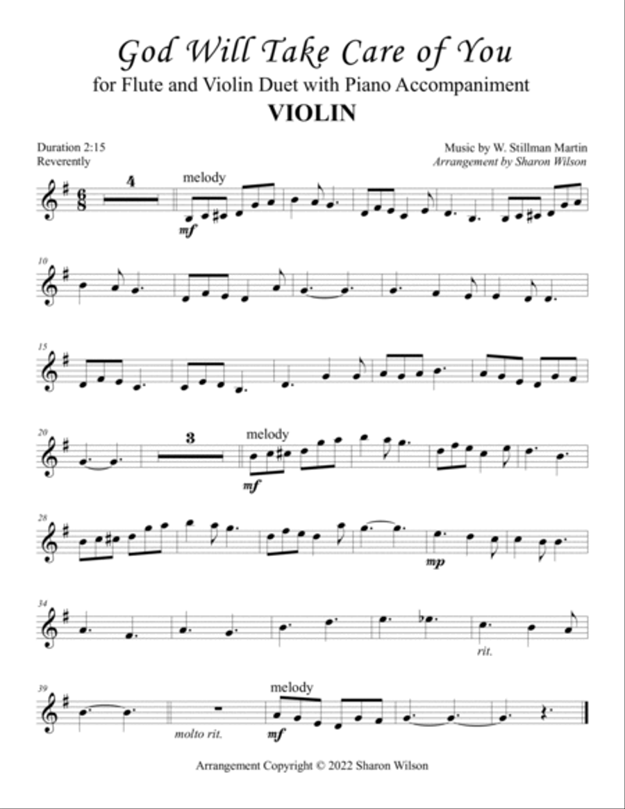God Will Take Care of You (for Flute and Violin Duet with Piano Accompaniment) Flute scores gallery preview page 3
