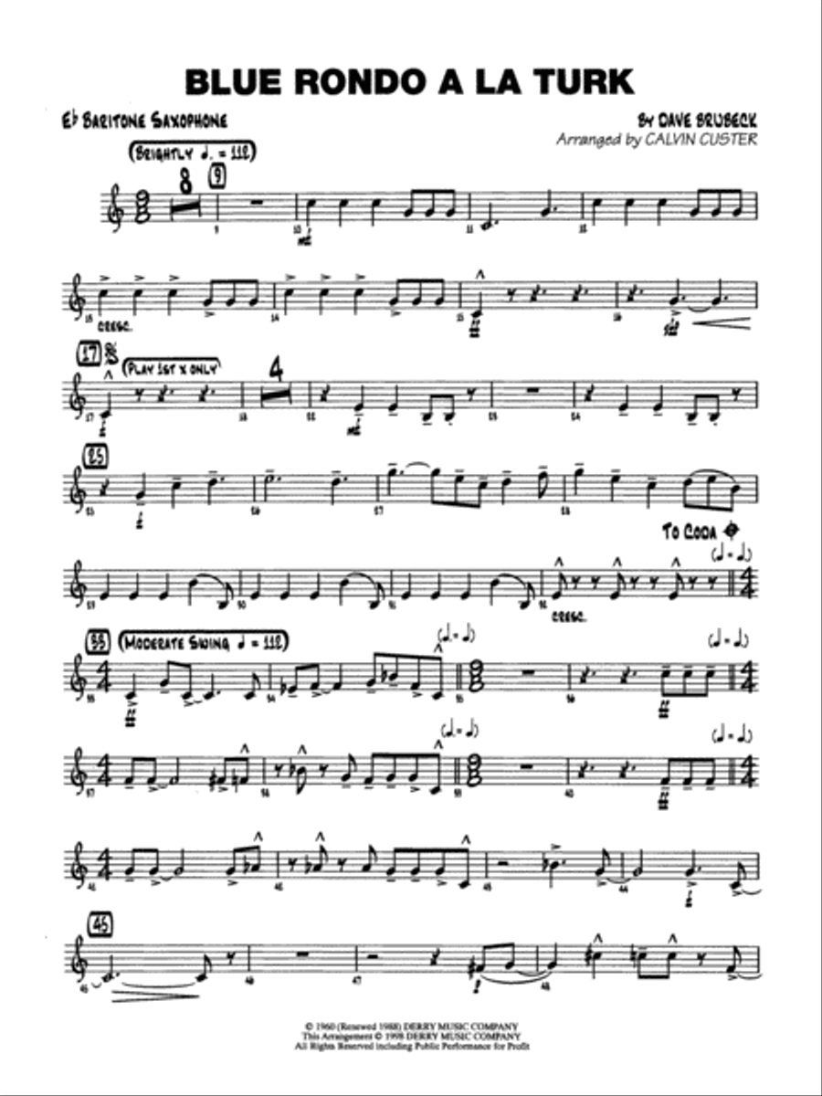 Blue Rondo ala Turk: E-flat Baritone Saxophone Jazz Ensemble scores gallery preview page 1