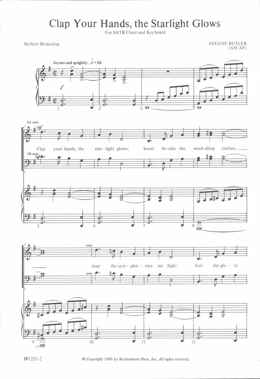 Clap Your Hands, the Starlight Glows Clap Your Hands, the Starlight Glows 4-Part scores gallery preview page 2