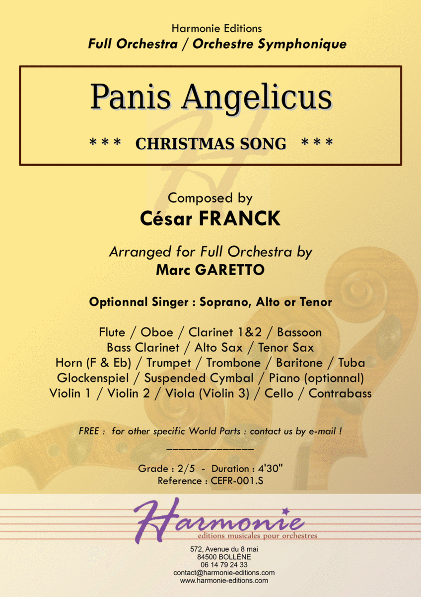 PANIS ANGELICUS - César Franck - FULL ORCHESTRA (Optionnal Soprano/Tenor Singer) image number null