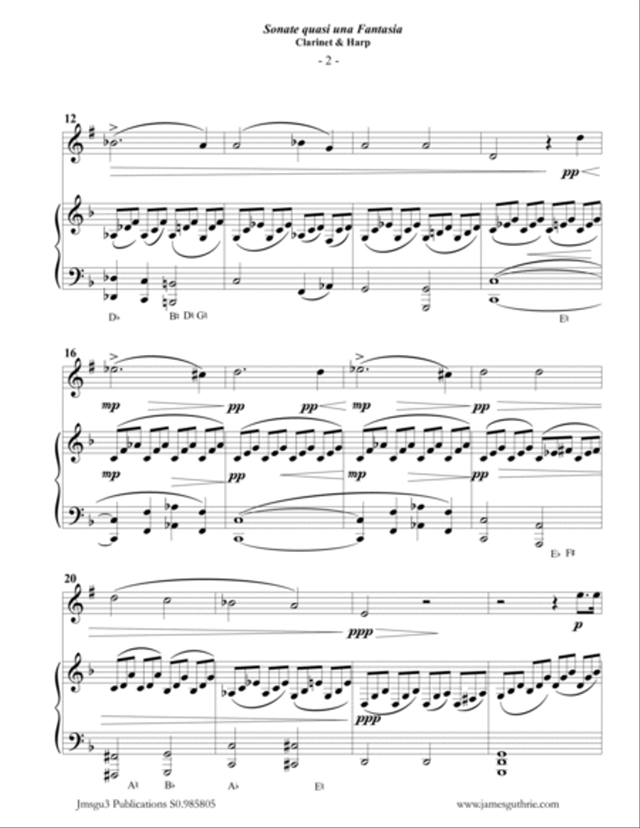 Beethoven: Adagio from the Moonlight Sonata for Clarinet & Harp Clarinet scores gallery preview page 2