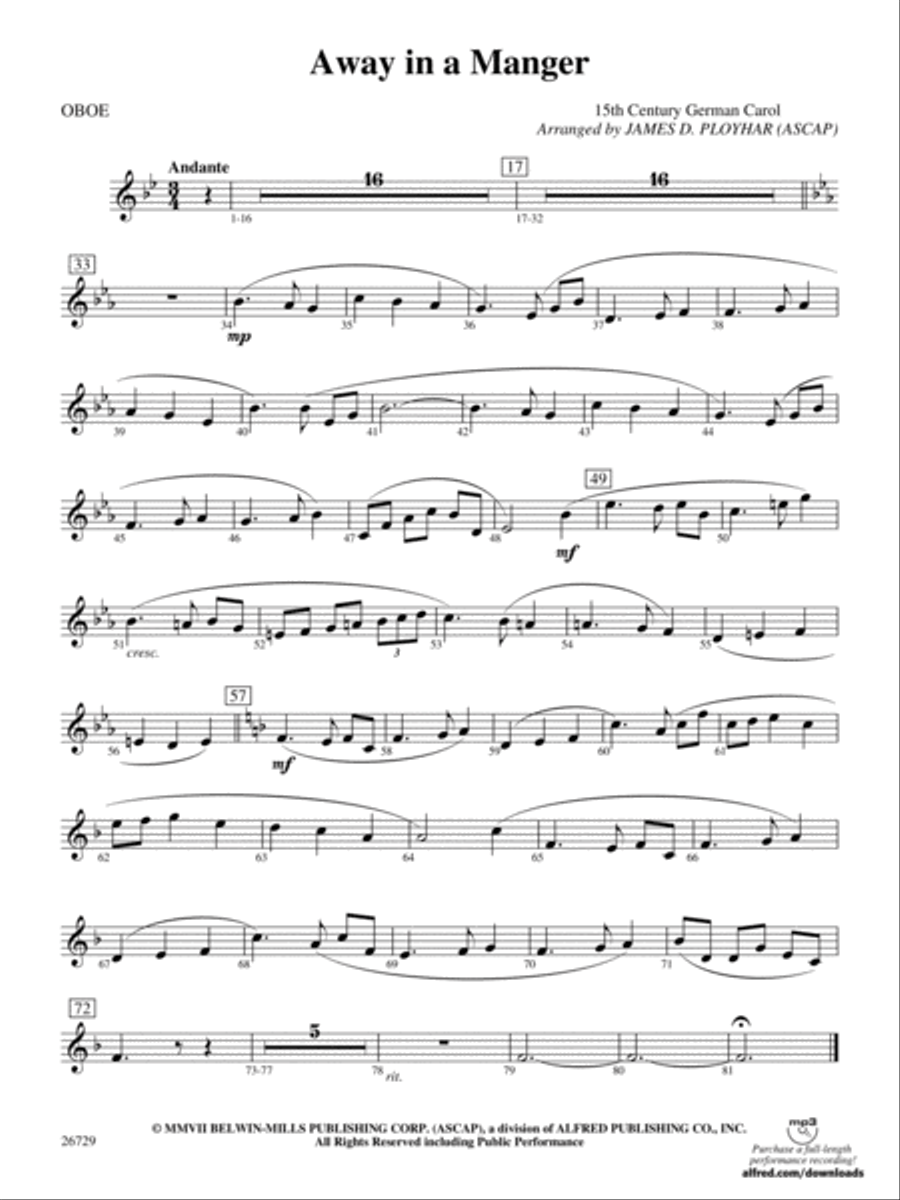 Away in a Manger: Oboe Concert Band scores gallery preview page 1