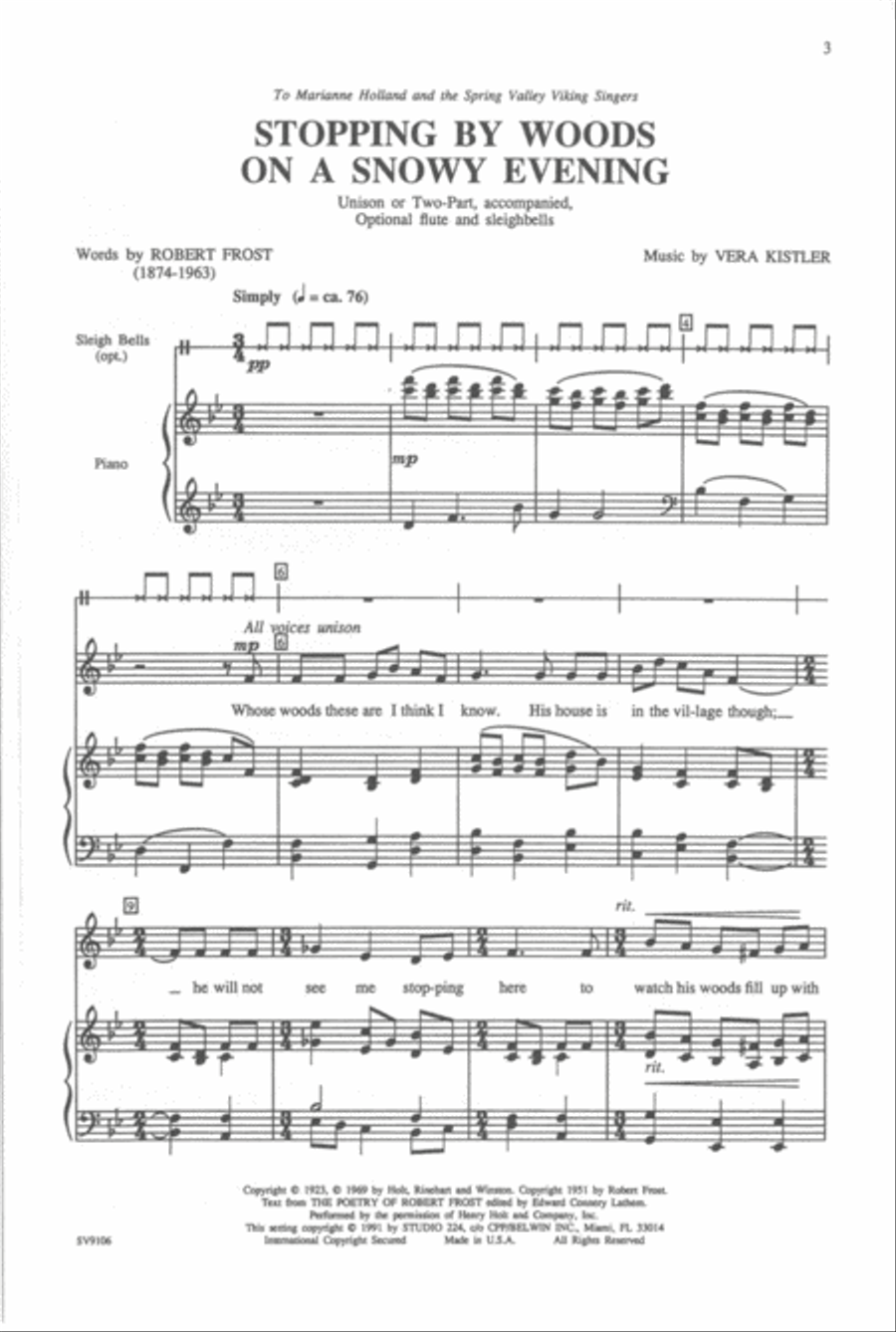 Stopping by Woods on a Snowy Evening Unison Choir scores gallery preview page 2