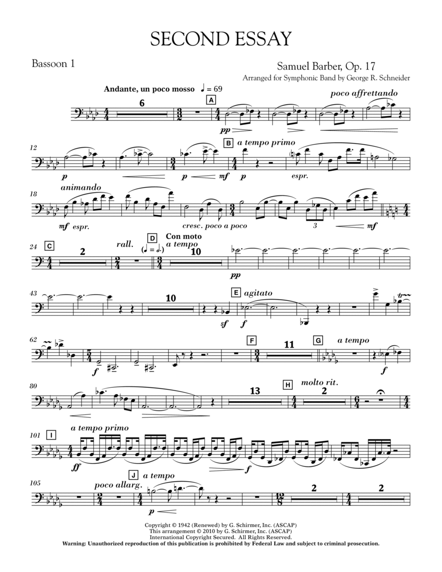Second Essay - Bassoon 1 Concert Band scores gallery preview page 1