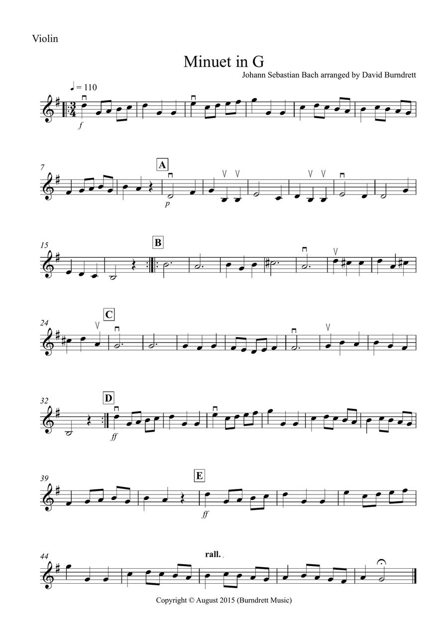 Minuet in G by Bach for String Trio String Trio scores gallery preview page 4