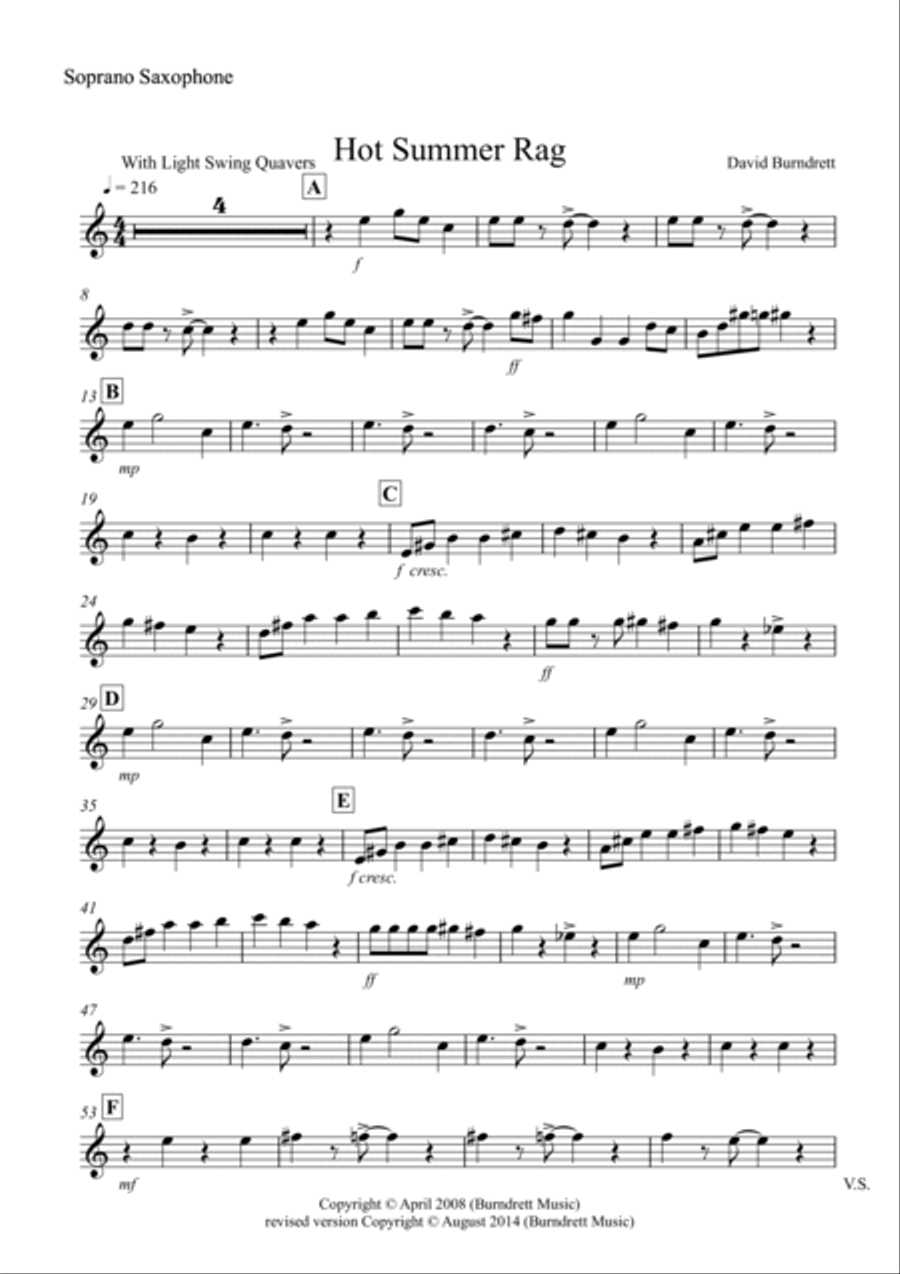 Hot Summer Rag for Saxophone Quintet Saxophone Quintet scores gallery preview page 4