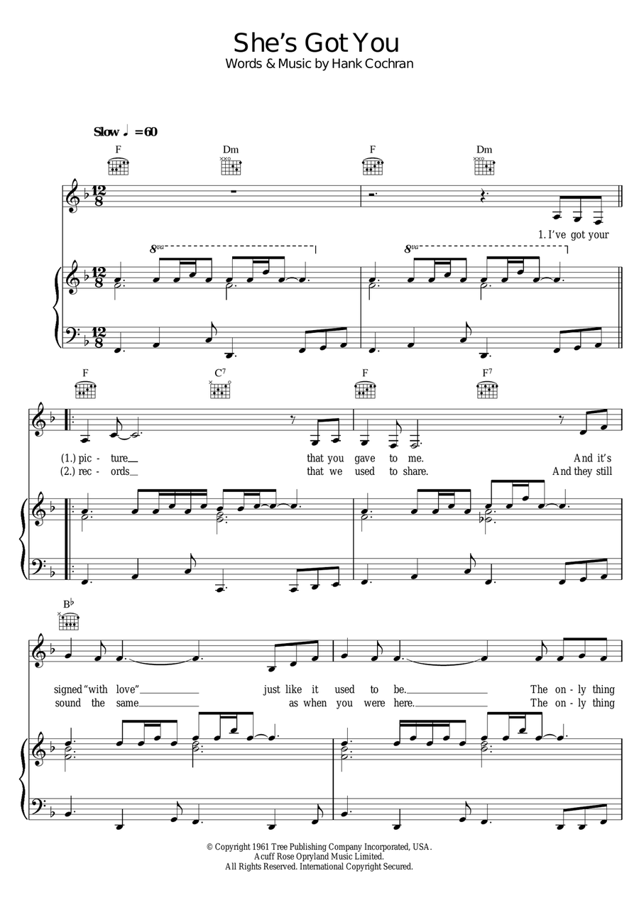 She's Got You Piano, Vocal scores gallery preview page 1