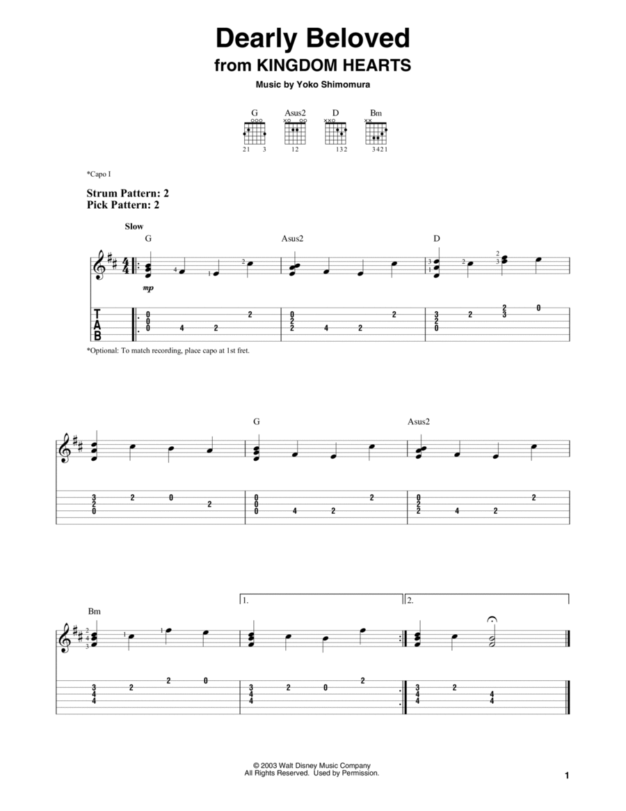 Dearly Beloved (from Kingdom Hearts) Guitar Tablature scores gallery preview page 1