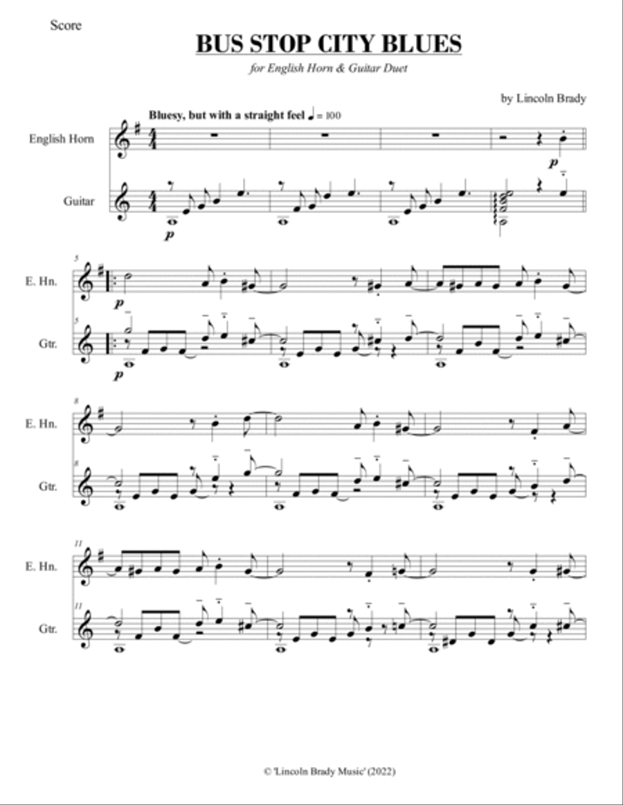 BUS STOP CITY BLUES - English Horn & Guitar Chamber Music scores gallery preview page 3