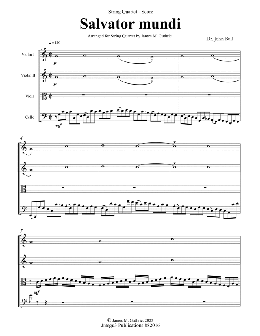 Bull: Salvator mundi for String Quartet - Score Only String Quartet scores gallery preview page 1