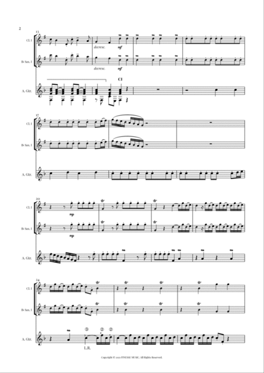 TRIO - Four Seasons Spring (Allegro) for Bb CLARINET, Bb SAX and ACOUSTIC GUITAR - F Major Small Ensemble scores gallery preview page 4