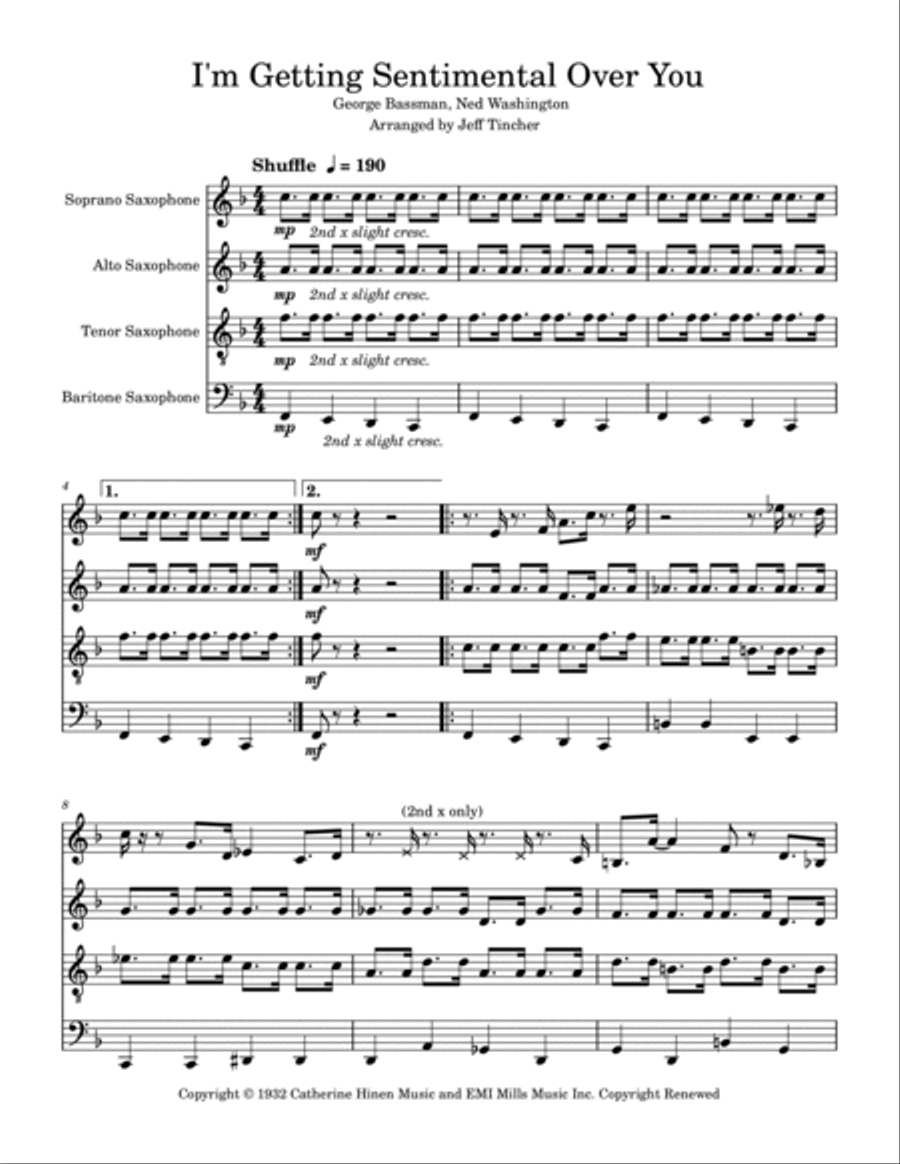 I'm Getting Sentimental Over You Saxophone Quartet scores gallery preview page 2