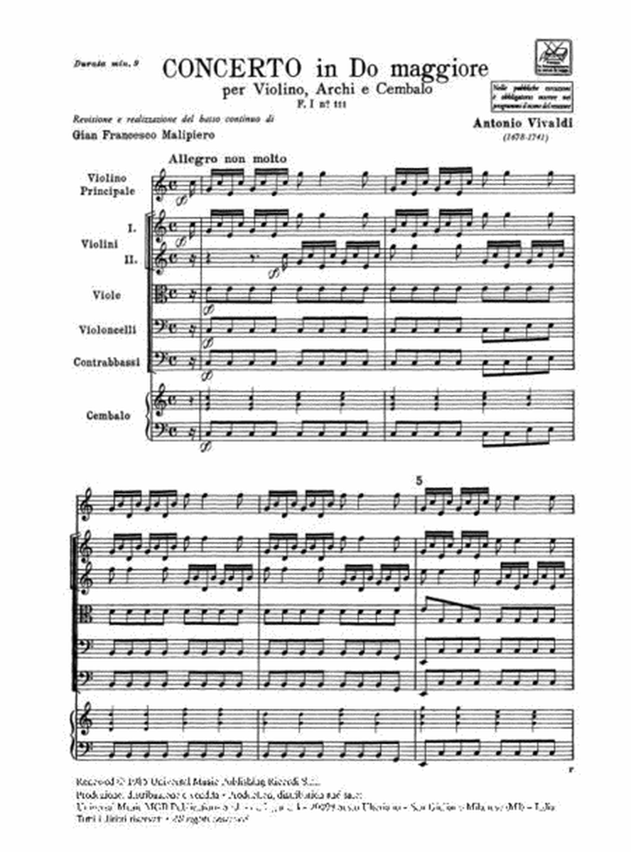 Concerto Per Violino, Archi E B.C.: In Do Rv 183
